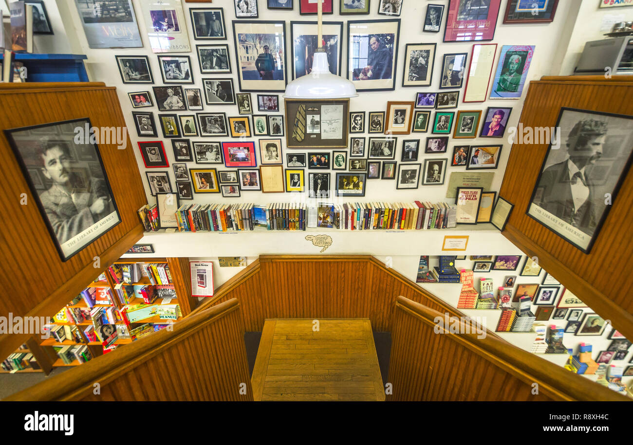 Photographs of authors and author signings fill the walls at Square