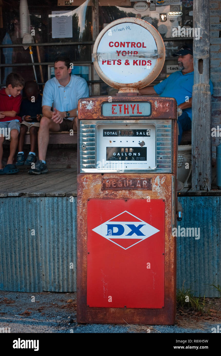 A vintage DX ethyl gas pump is displayed outside Taylor Grocery, July 31, 2011, in Taylor, Mississippi. Stock Photo