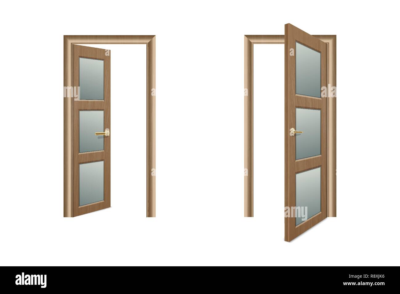 Vector Realistic Different Opened and Closed Brown Wooden Door Icon Set ...