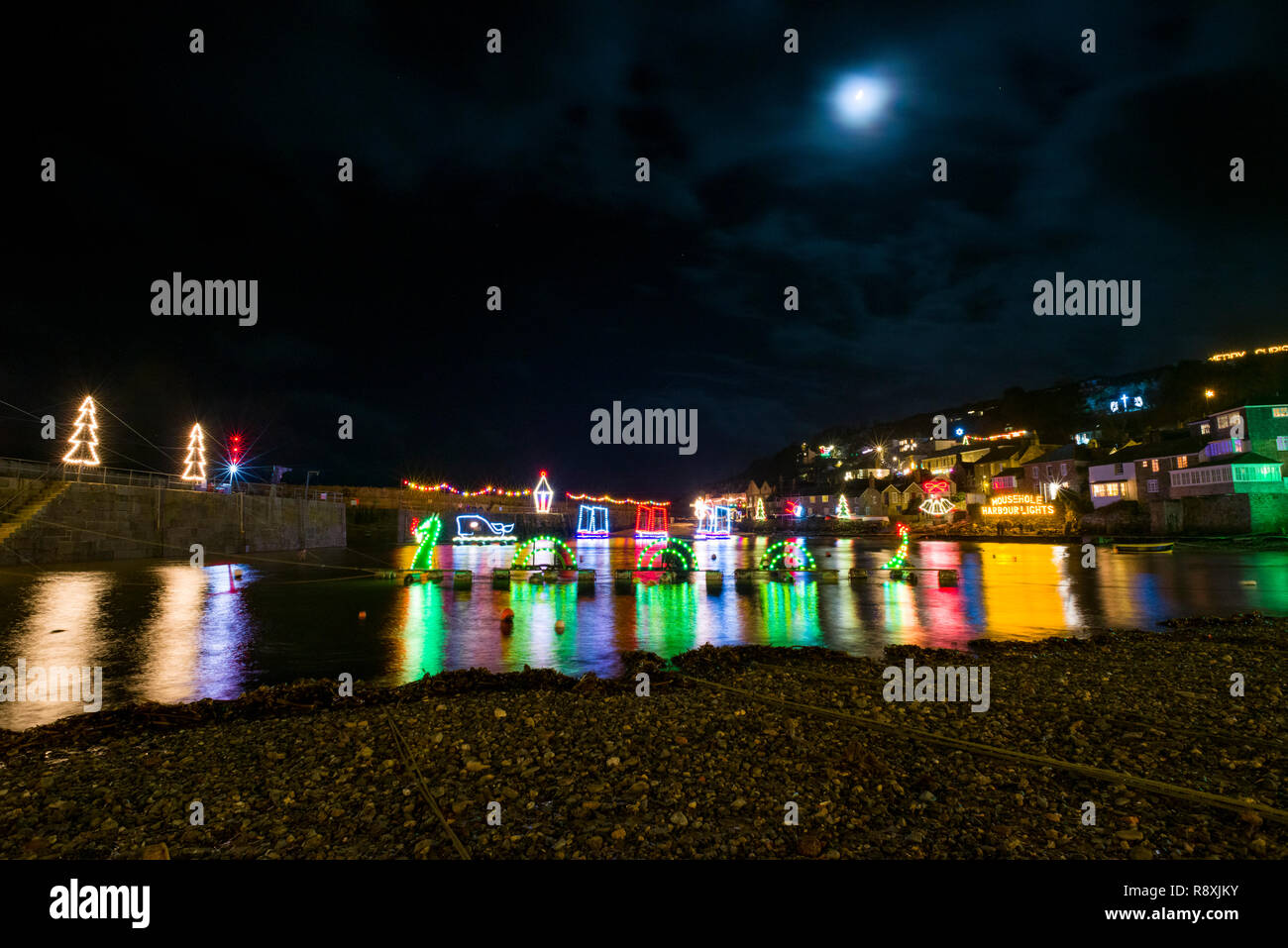 Mousehole, Cornwall, UK. 15/12/2018. Editorial: Members of the public and potential logos. Mousehole Christmas Lights switch on. Stock Photo