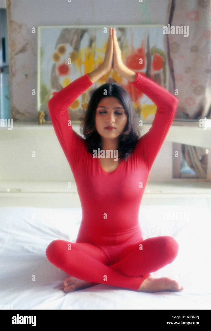 Women doing yoga in red leotards MR#364 Stock Photo