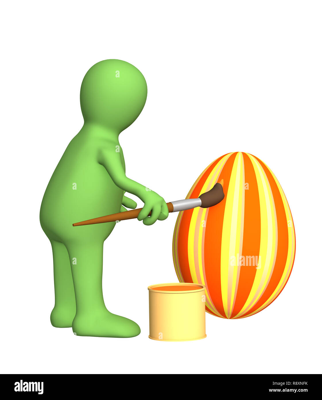 3d person - puppet, painting an easter egg. Objects over white Stock Photo