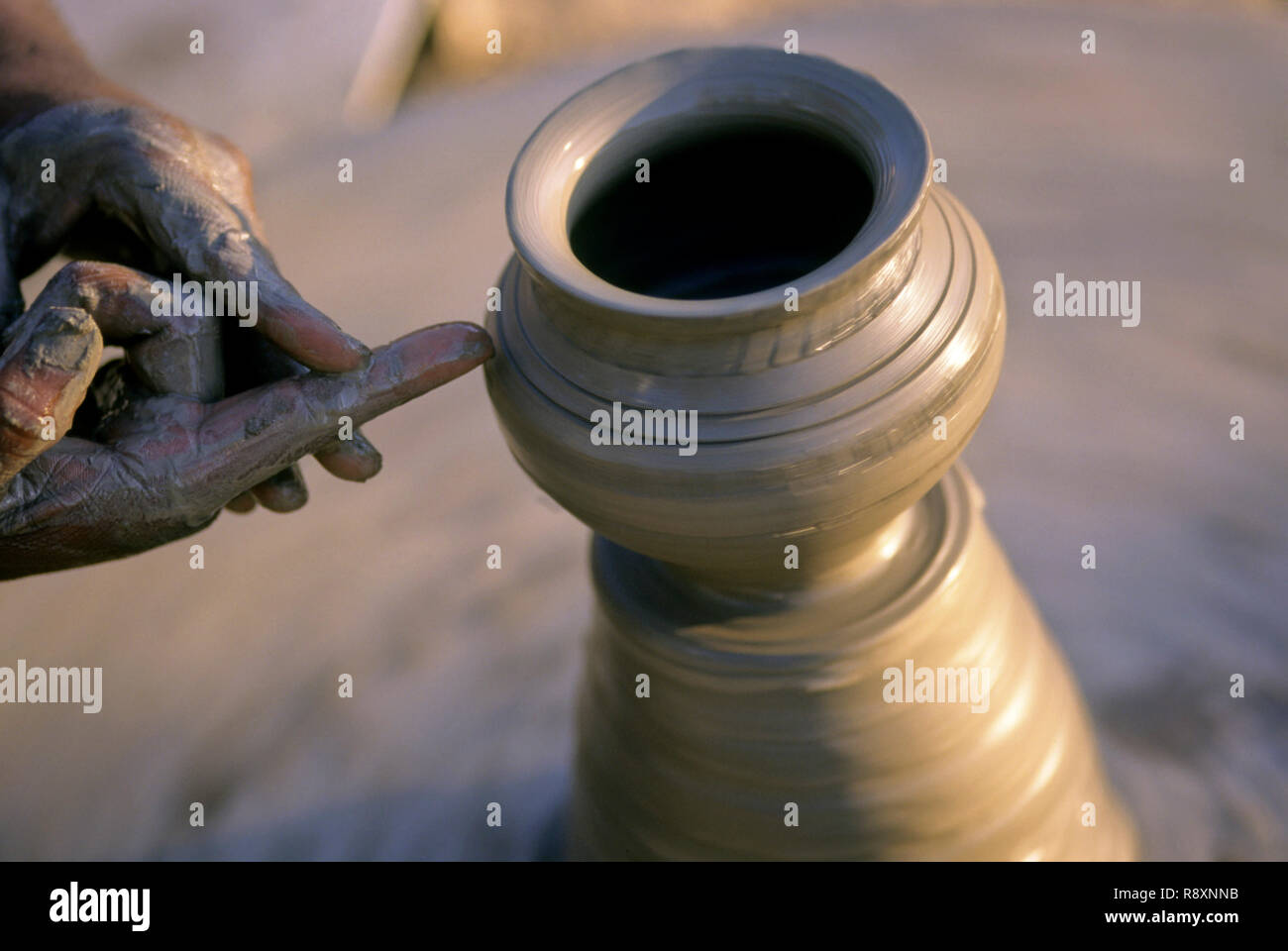 Earthen Clay pot maker, Making Clay pot on the Wheel, Rural workmanship