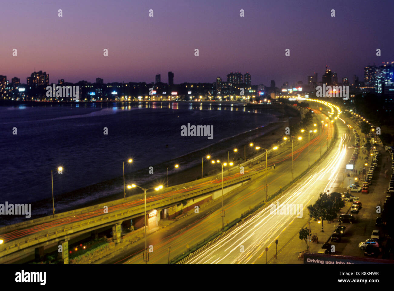 Nightview of Marine drive, Bombay Mumbai, Maharashtra, India Stock