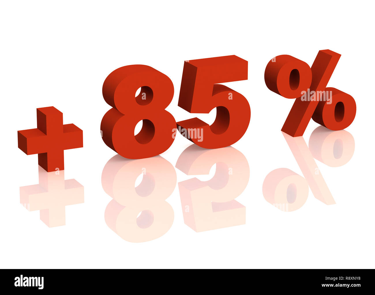 Red 3d inscription - plus of eighty five percent. Objects over white Stock Photo