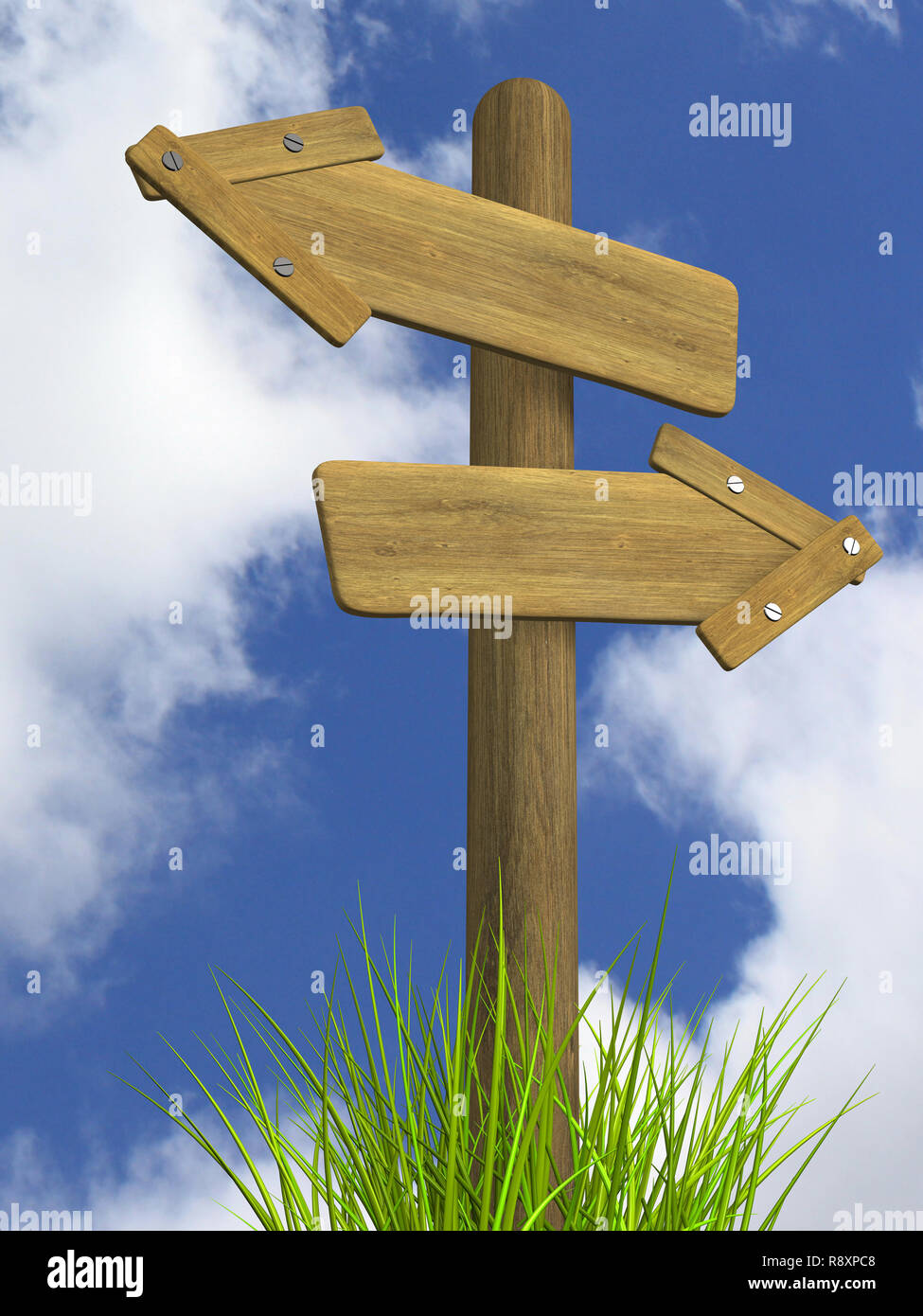 Two 3d retro wooden arrow - index on a column Stock Photo