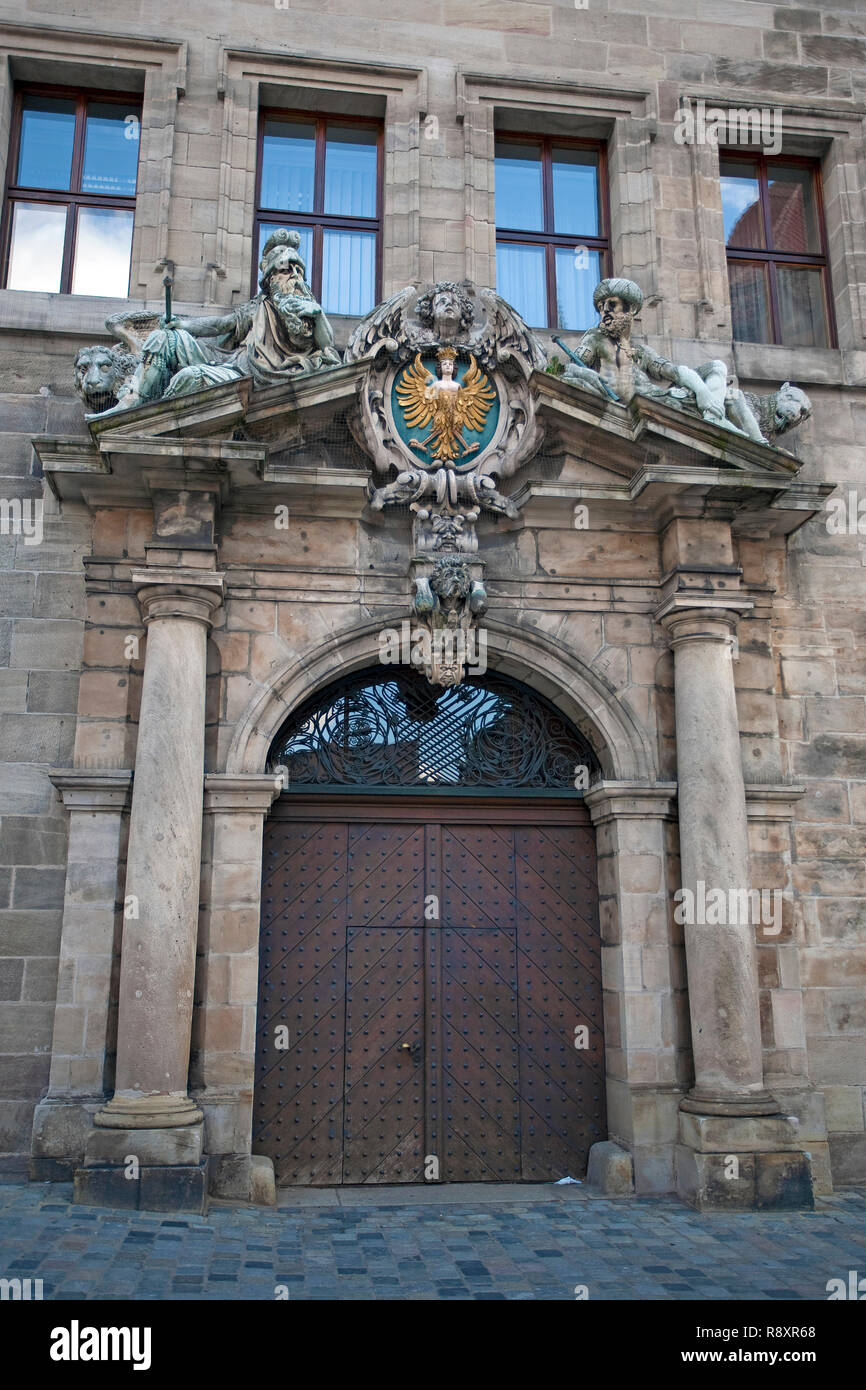 Artful entrance of townhall at old town, Nuremberg, Franconia, Bavaria, Germany, Europe Stock Photo