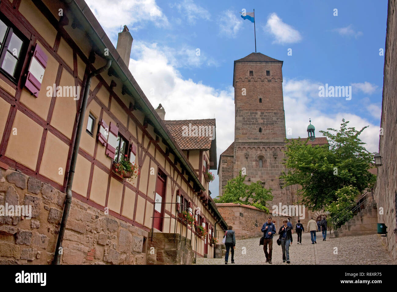 Heiden tower and half timbered houses at Imperial Castle, old town of Nuremberg, Franconia, Bavaria, Germany, Europe Stock Photo