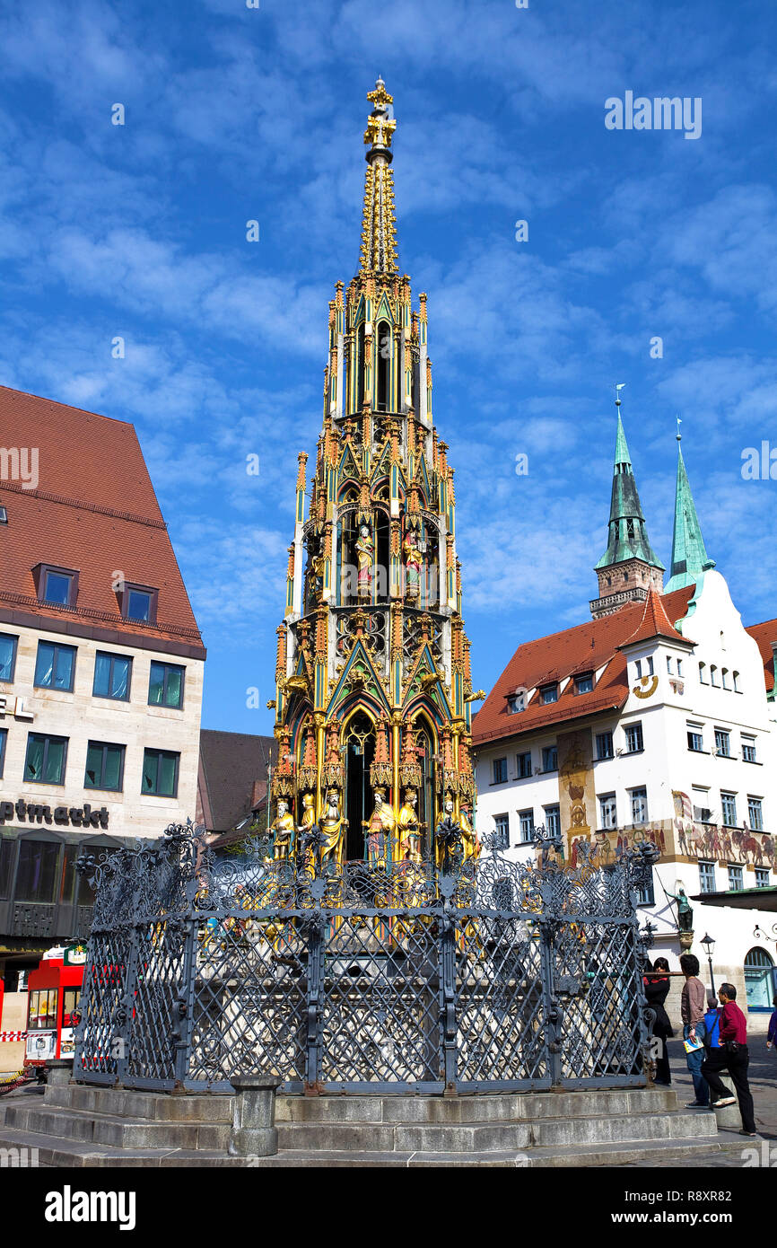 Beauty well, Market, market place, old town, Nuremberg, Franconia, Bavaria, Germany, Europe Stock Photo