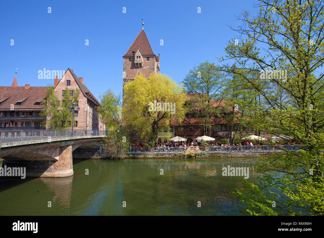 Debtor's prison, Hospice of the Holy Spirit and Hay bridge at the Pegnitz river, old town, Nuremberg, Franconia, Bavaria, Germany, Europe Stock Photo