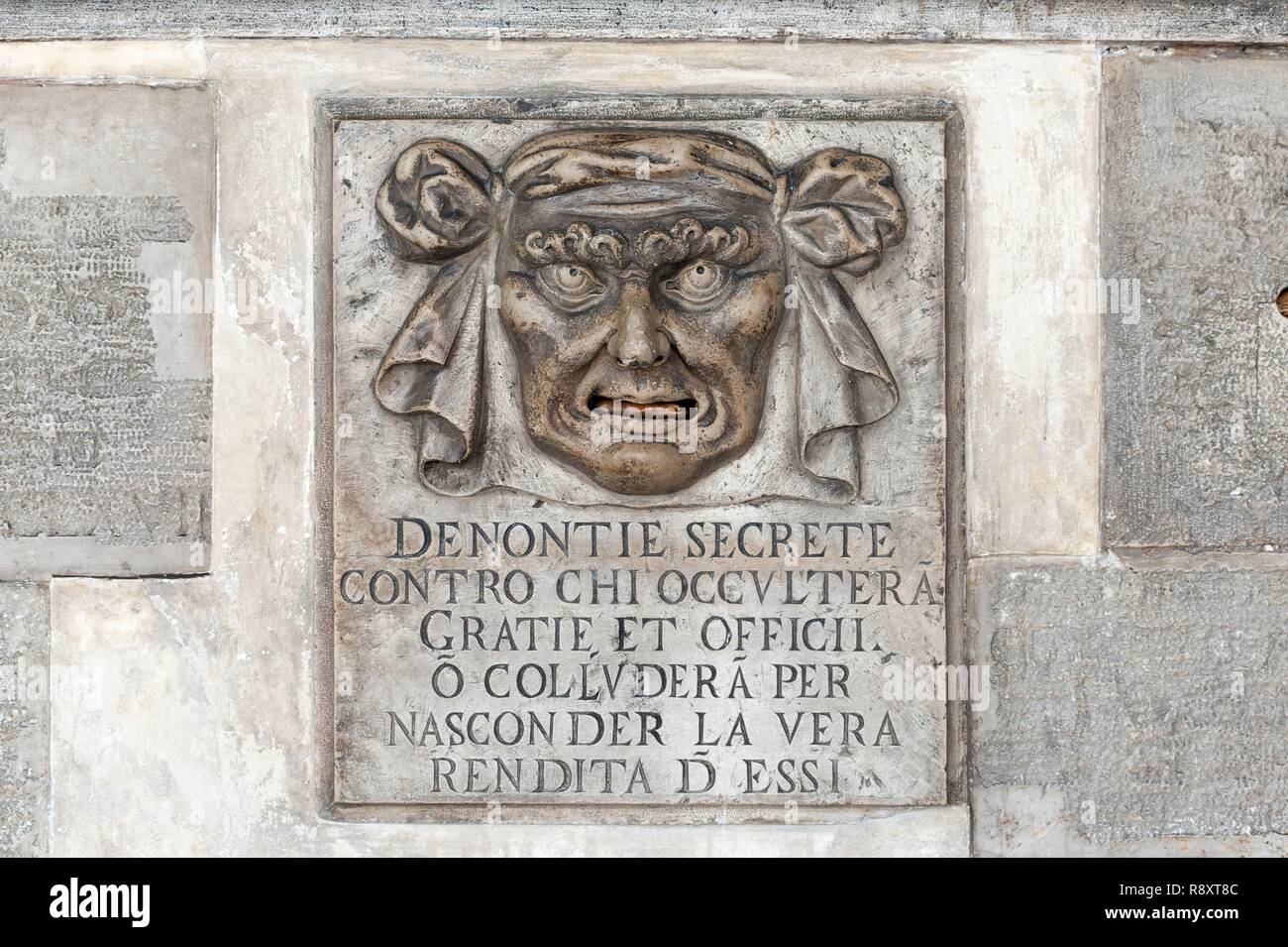 Italy, Veneto, Venice listed as World Heritage by UNESCO, piazza San Marco (St Mark's Square), inside the Palazzo Ducale (Doge's Palace), place where to leave a letter to denounce the magistrates Stock Photo