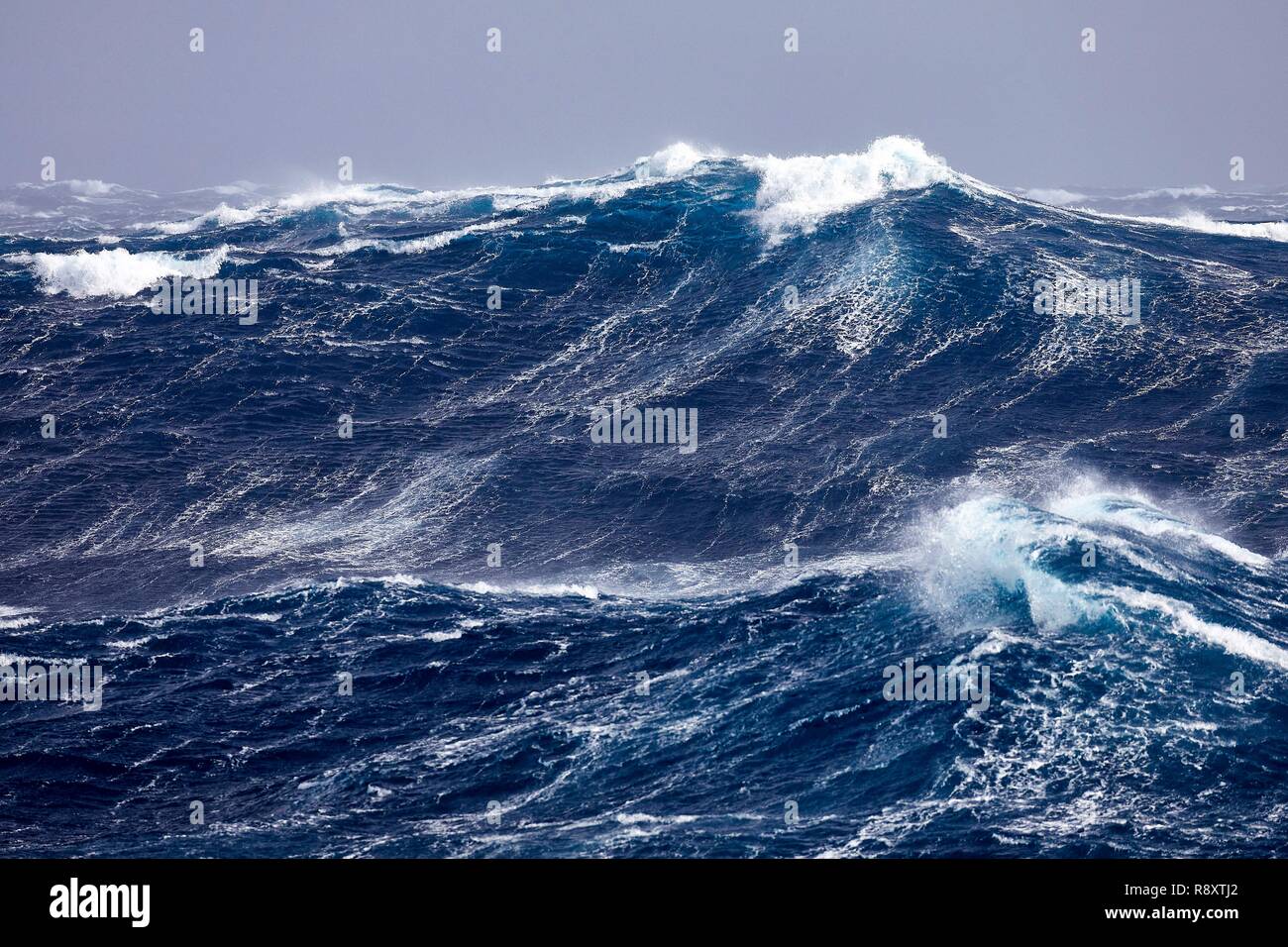 France, Indian Ocean, French Southern and Antarctic Lands, violent storm, Beaufort scale 10 gusting to 11 in the roaring forties, picture taken aboard the Marion Dufresne (supply ship of French Southern and Antarctic Territories) underway from Crozet Islands to Kerguelen Islands Stock Photo