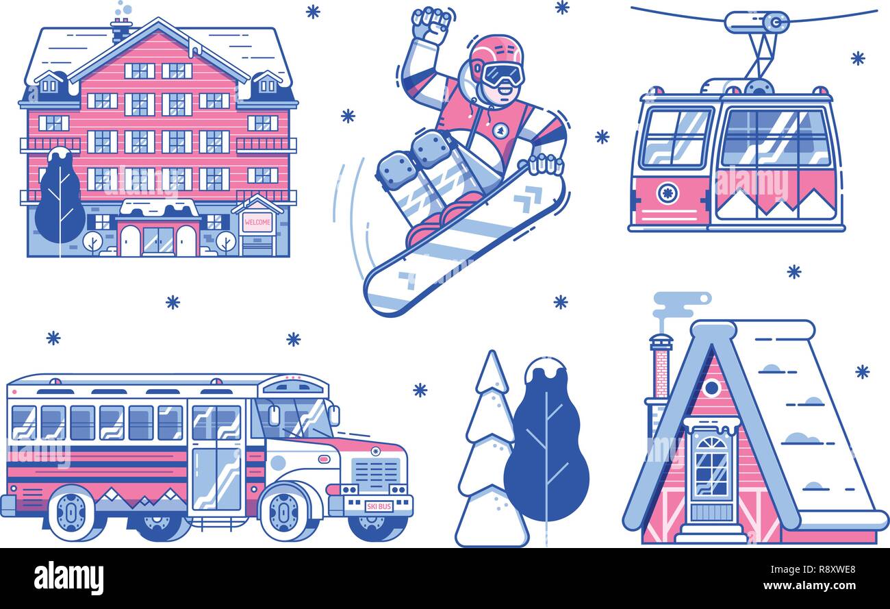 Mountain Ski Resort Icons and Elements Stock Vector