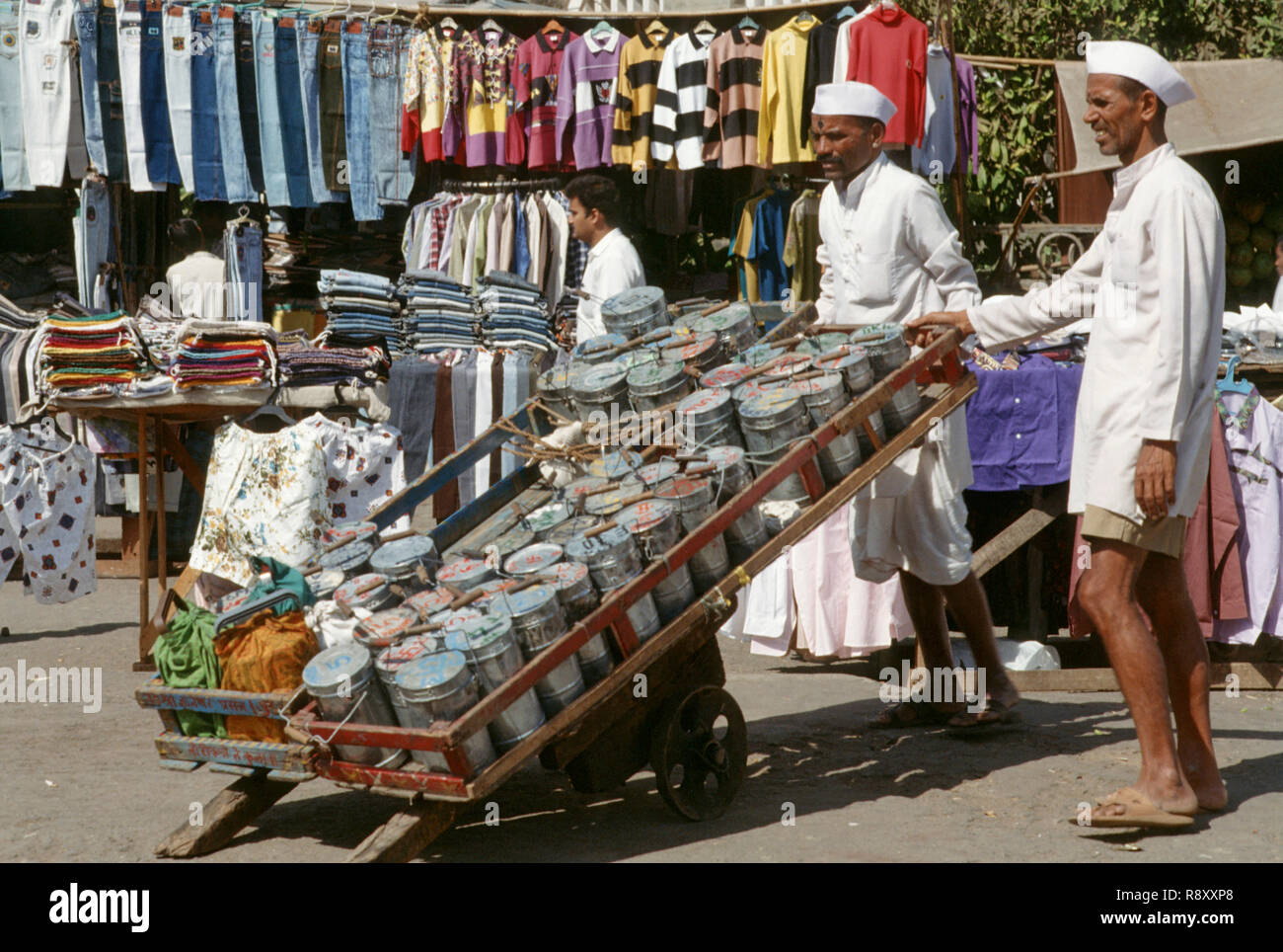 dabbawalas pulling cart, bombay mumbai, maharashtra, india Stock Photo