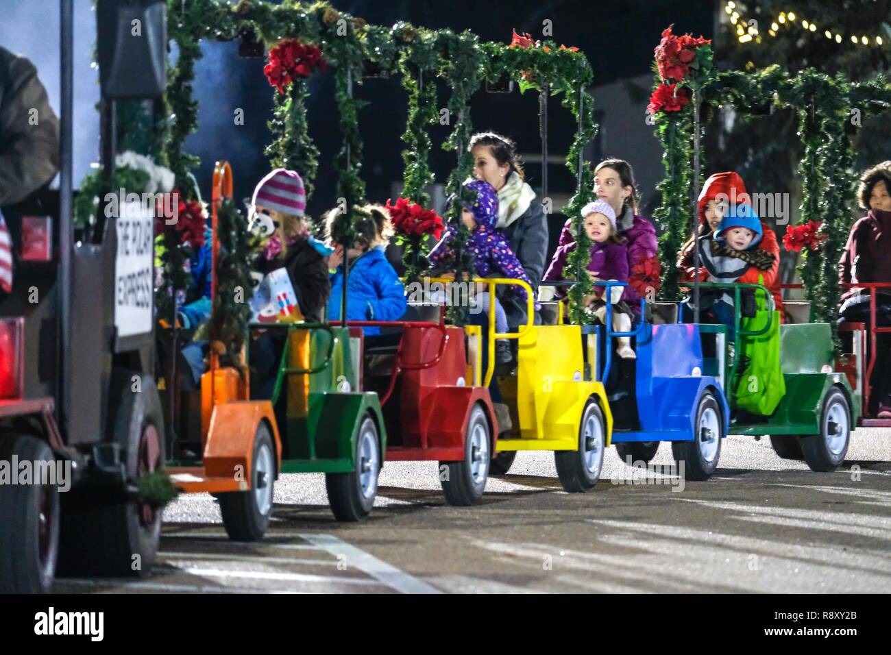 Families ride The Polar Express at the 2018 Fort Carson Holiday Tree