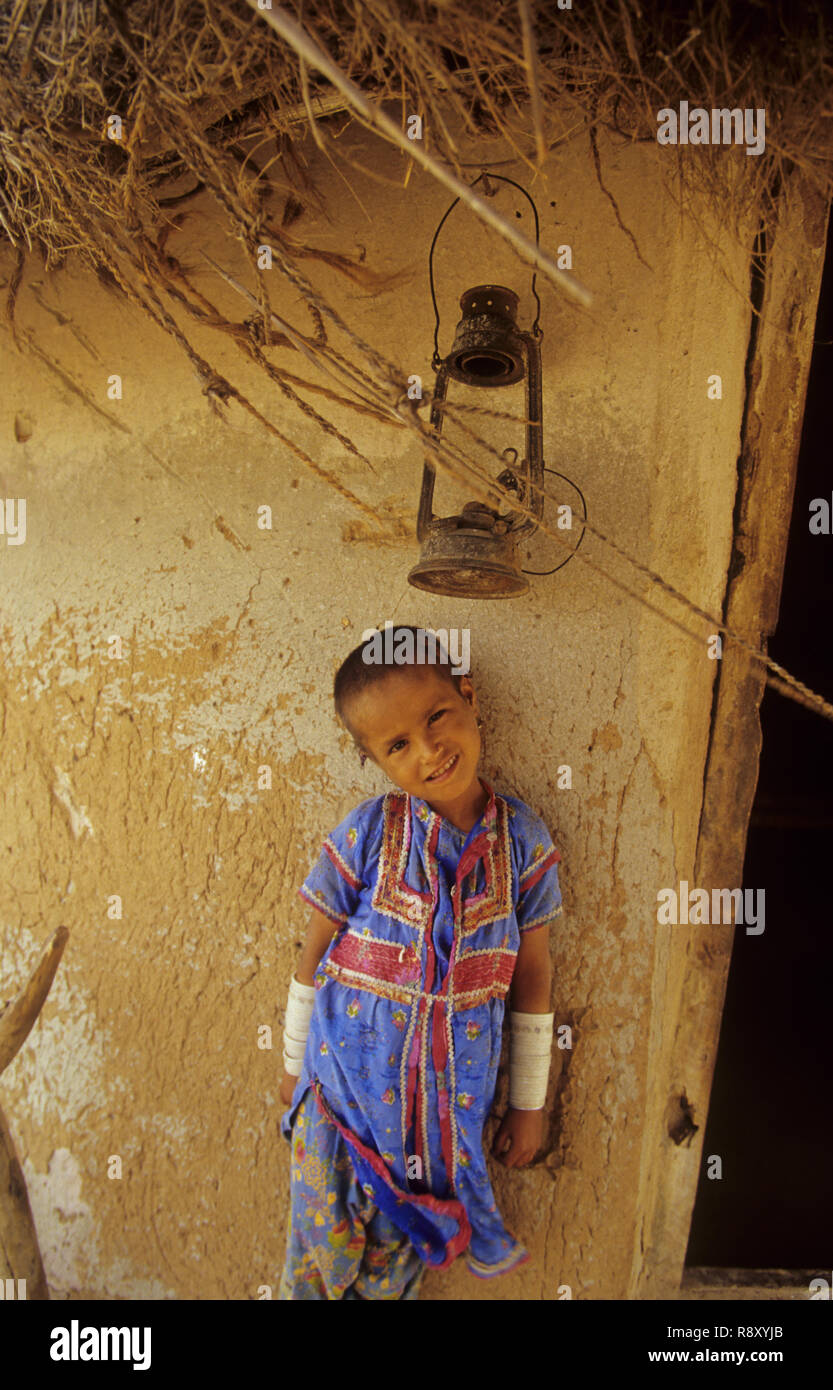 girl standing in her home, village, khavada, kutch, gujrat, india Stock Photo