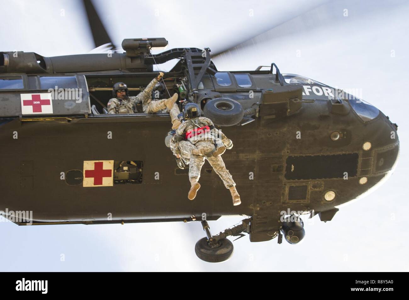 A flight medic, assigned to Multinational Battle GroupEast’s Southern