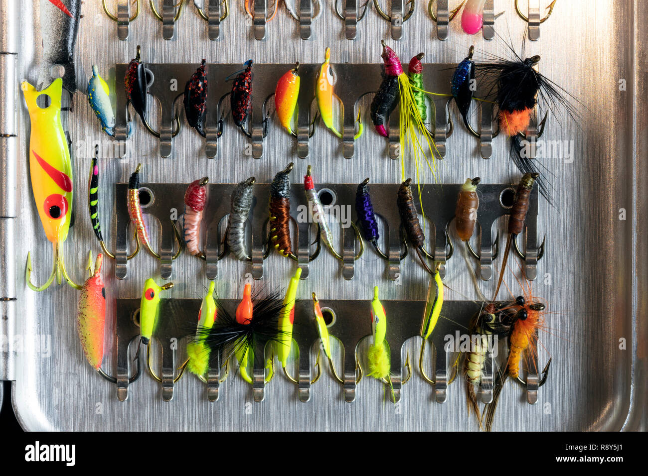 Ice fishing lures and tackle, by James D Coppinger/Dembinsky Photo Assoc  Stock Photo - Alamy