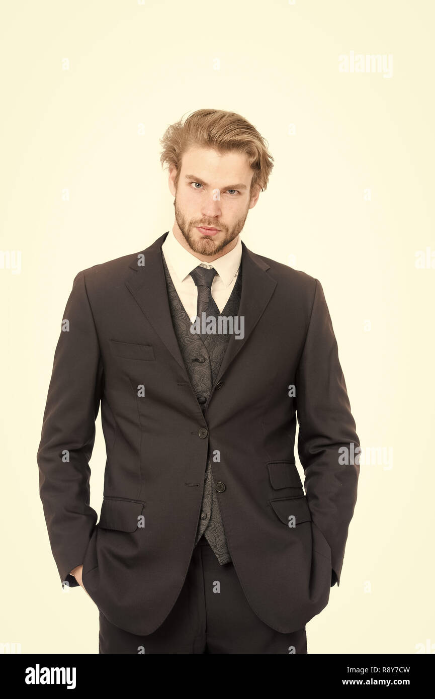 Man in formal outfit isolated on white. Businessman or ceo in