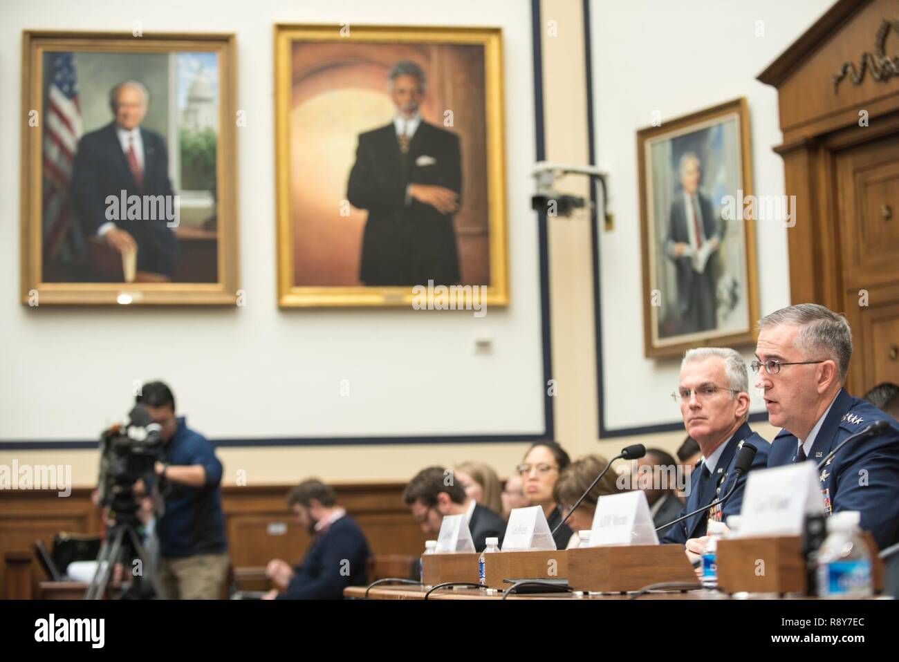 U.S. Air Force Gen. Paul J. Selva, Vice Chairman of the Joint Chiefs of Staff, testifies during a House Armed Services Committee hearing on Capitol Hill, March 7, 2017. Gen Selva testified alongside U.S. Air Force Gen. John E. Hyten, commander of U.S. Strategic Command; U.S. Navy Adm. Bill Moran, Vice Chief of Naval Operations; and U.S. Air Force Vice Chief of Staff Gen. Stephen Wilson. Gen. Selva spoke about the continuing relevance of U.S. nuclear forces for our national security and the steps the Joint Force is taking to modernize and replace them. He also stated that U.S. weapons, delivery Stock Photo
