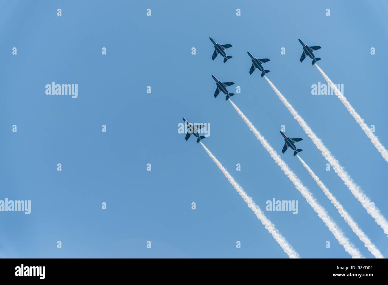 Air acrobatic show by Blue Impulse, Japanese fighter jets Stock Photo