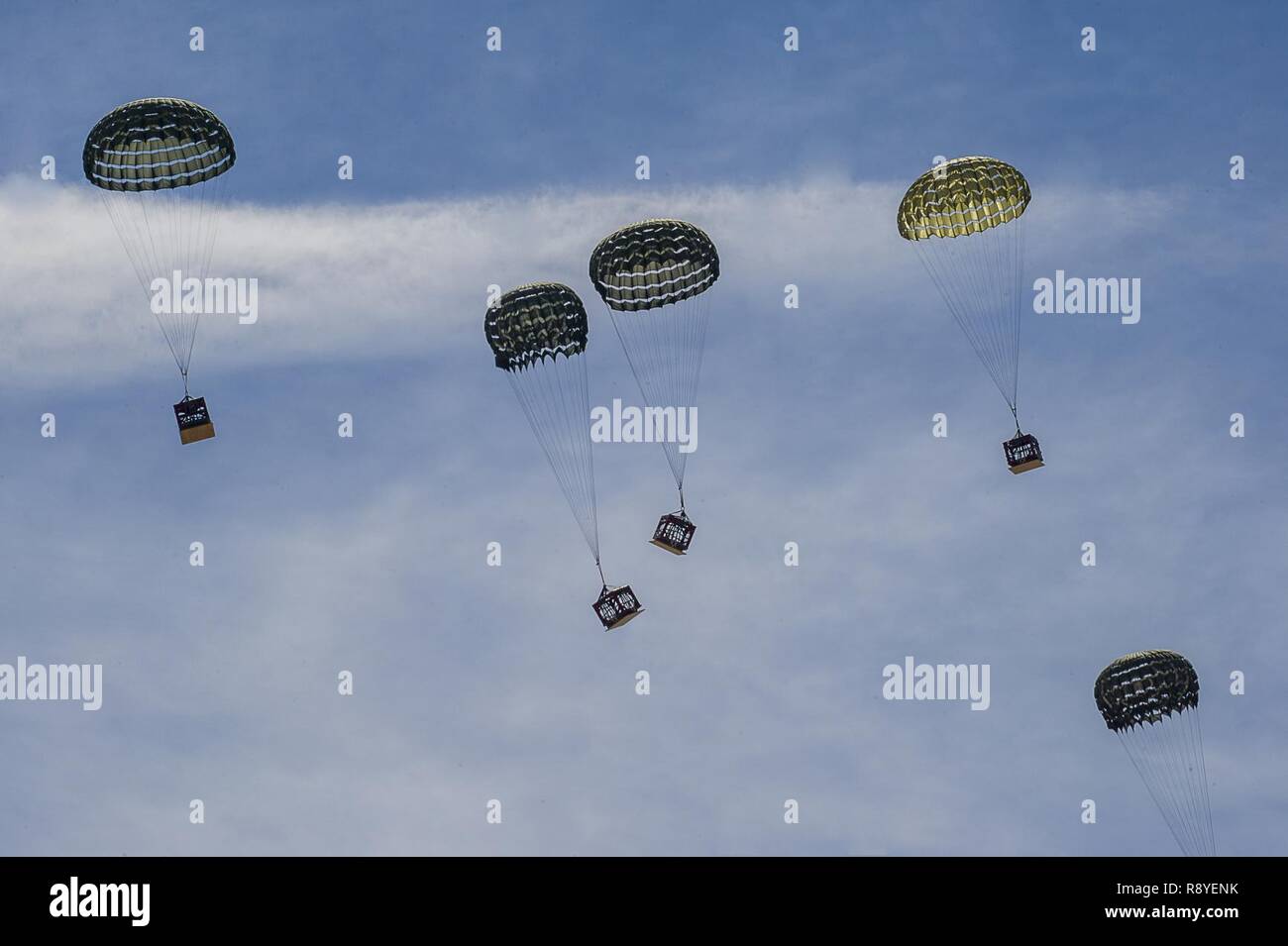 An mass container delivery system airdrop was conducted by the 9th