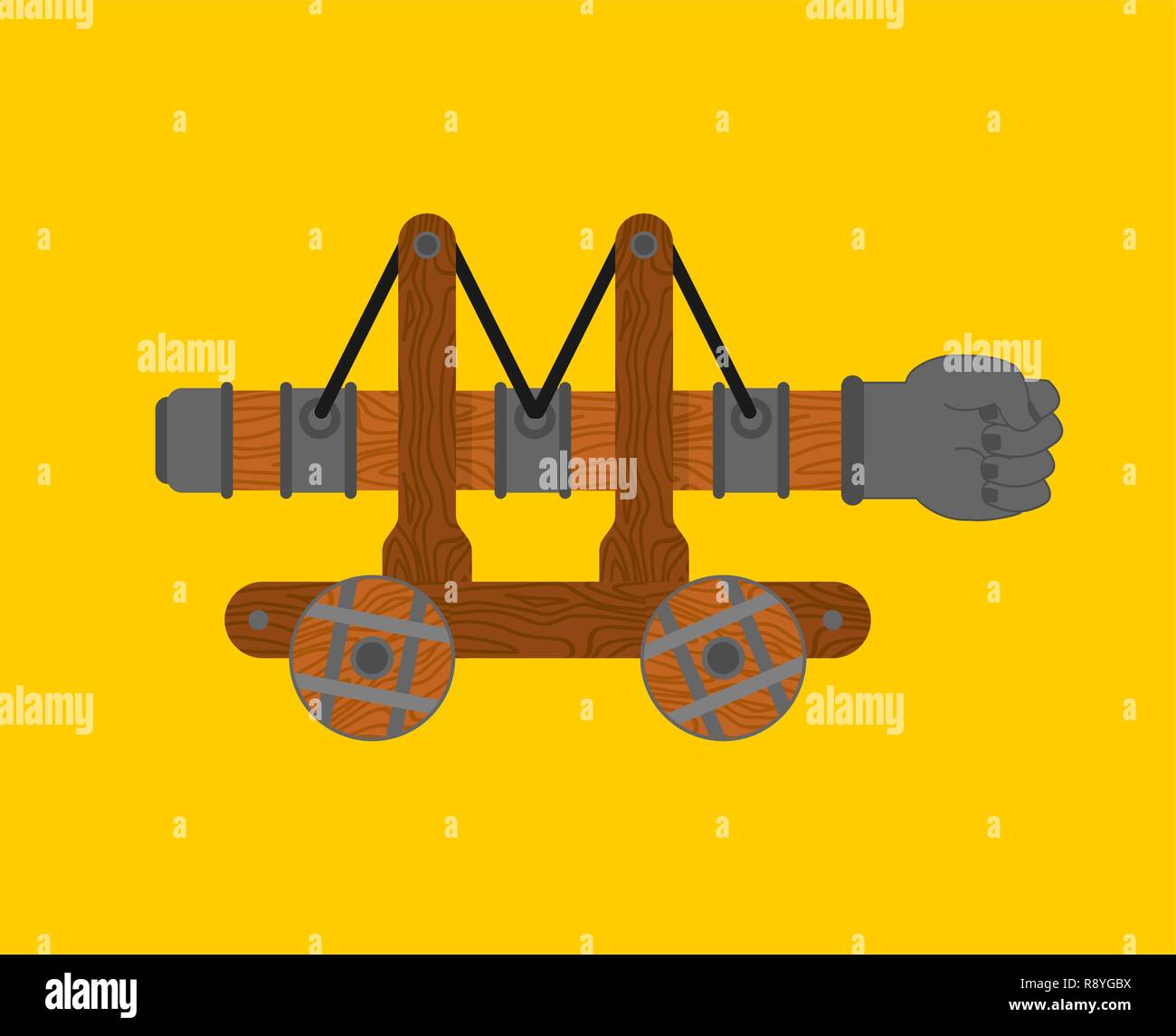 Battering ram iron fist isolated. Wall Mounted tool machine Stock Vector