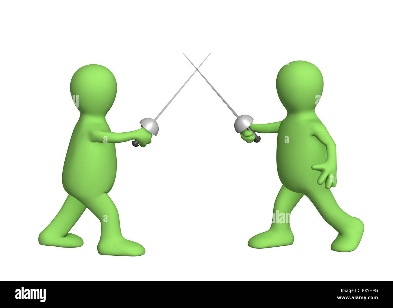 Two 3d persons - puppets, fencing swords. Objects over white Stock Photo -  Alamy