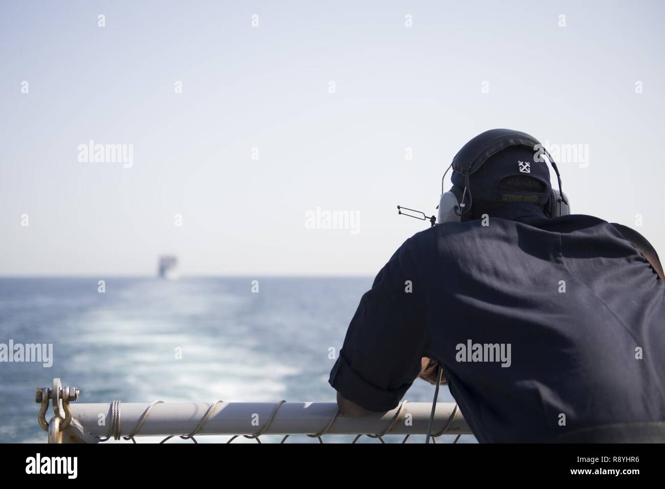 U.S. 5th Fleet of Operations (March 03, 2017) Boatswain's Mate 3rd Class Quinton Hardwick stands