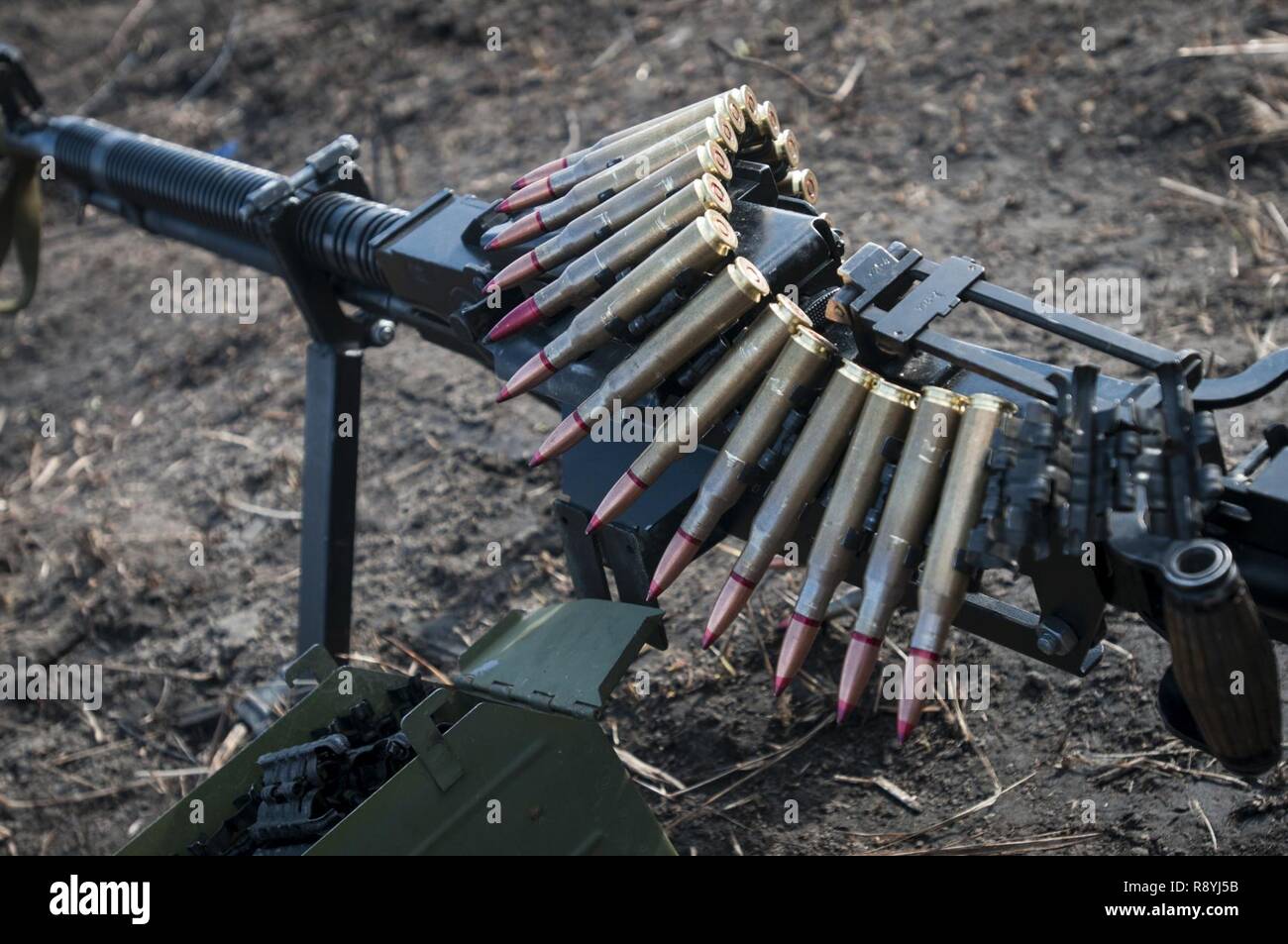 A modified DShK heavy machine gun is placed and readied to be used