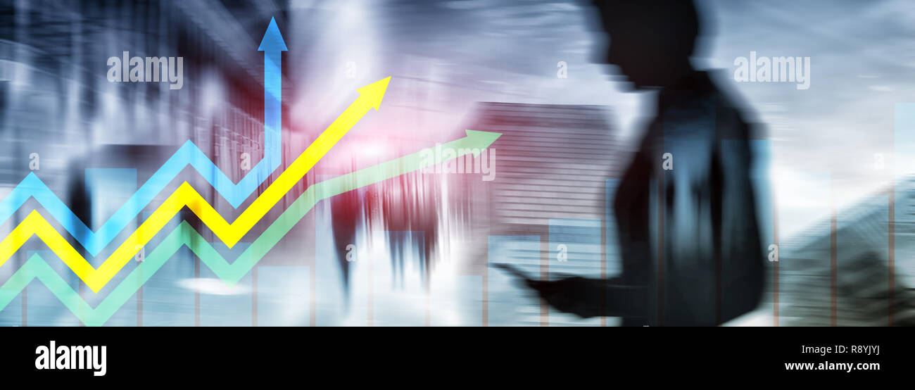 Financial growth arrows graph. Investment and trading concept. Stock Photo