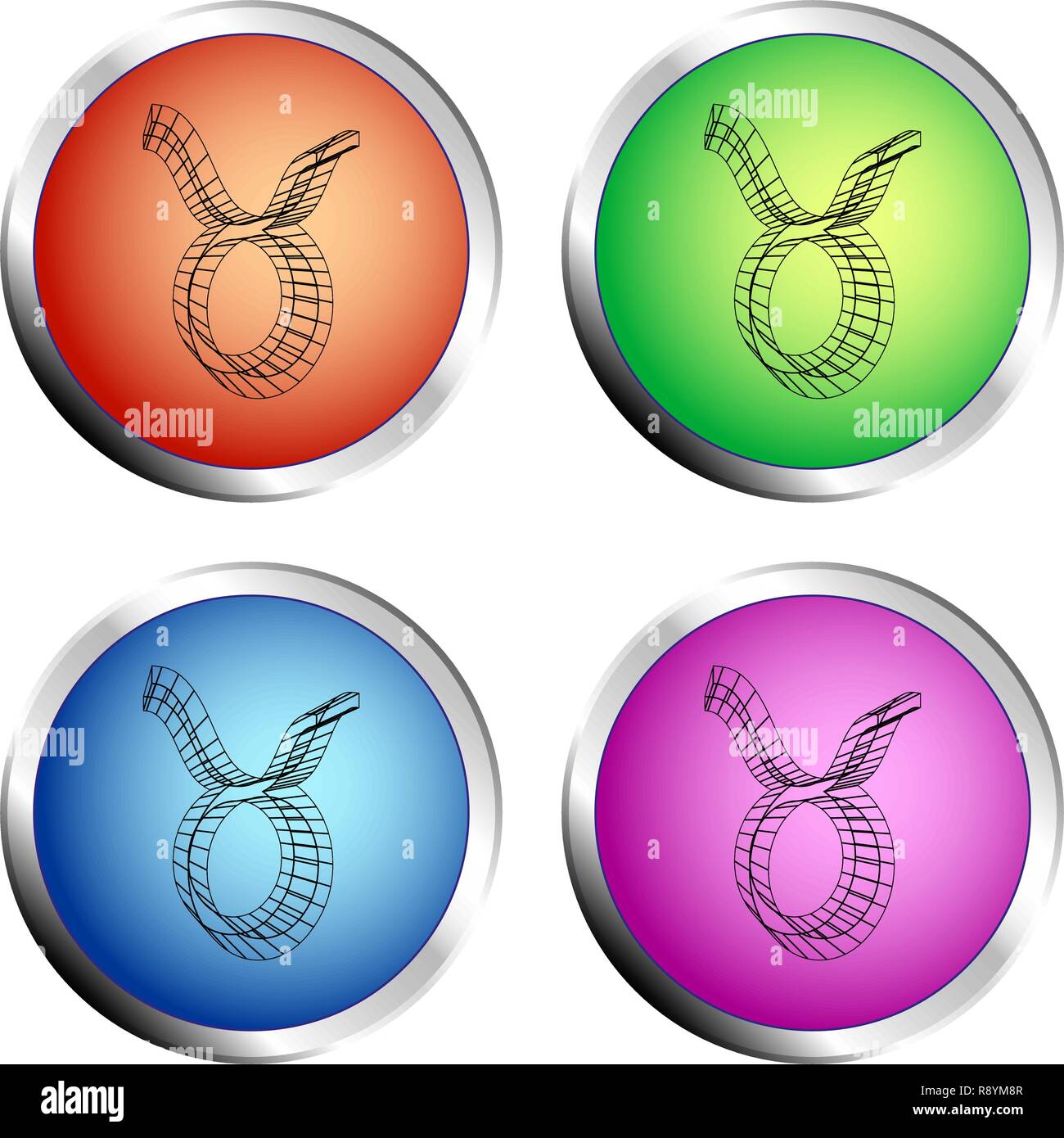 ZODIAC TAURUS ICON colored circle push button Set - Vector illustration Stock Vector