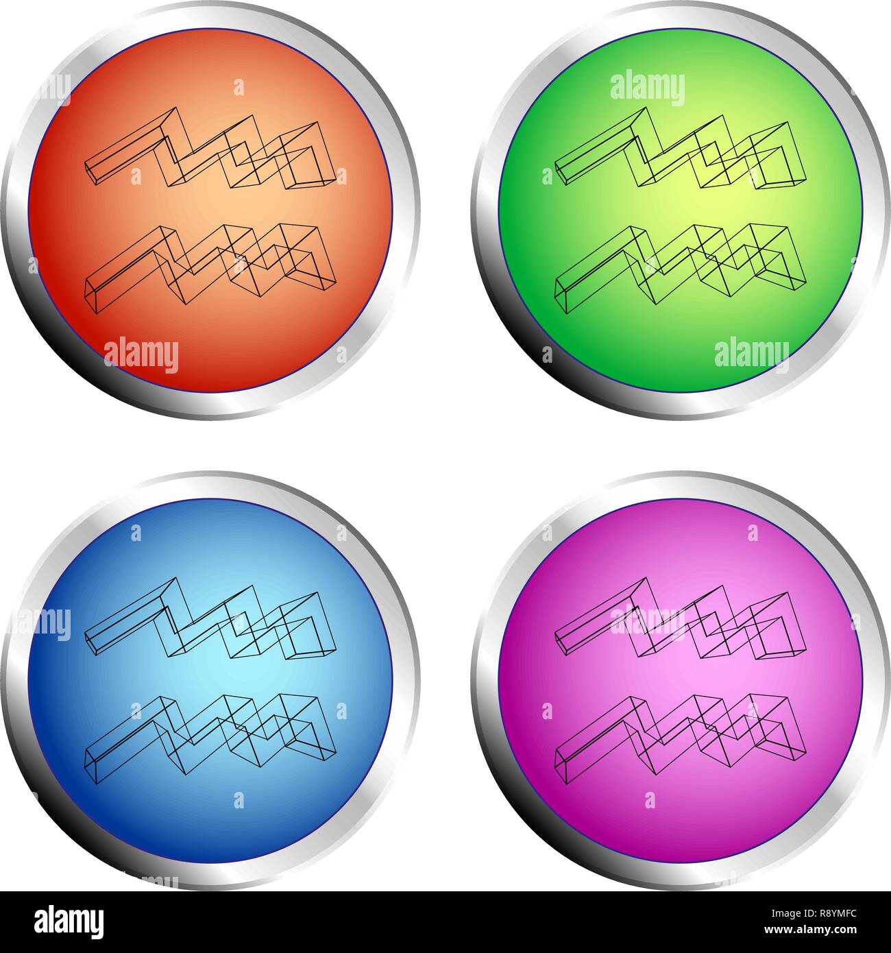 ZODIAC AQUARIUS ICON colored circle push button Set - Vector illustration Stock Vector