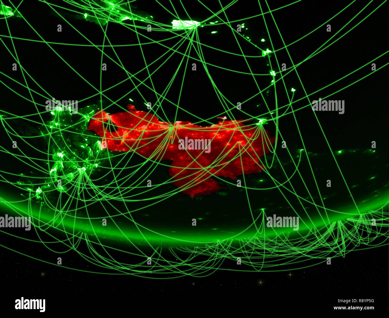 Venezuela on green model of planet Earth with network representing ...
