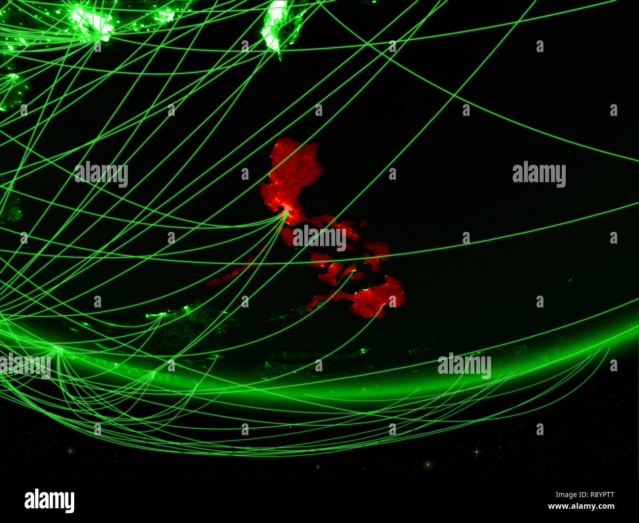 Philippines on green model of planet Earth with network representing ...