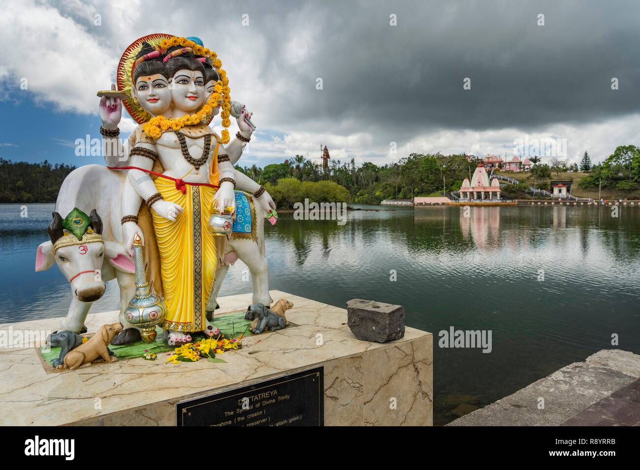 Mauritius, Savanne disctrict, Grand Bassin, crater lake, sacred place of Hinduism, many temples, Brahma Stock Photo