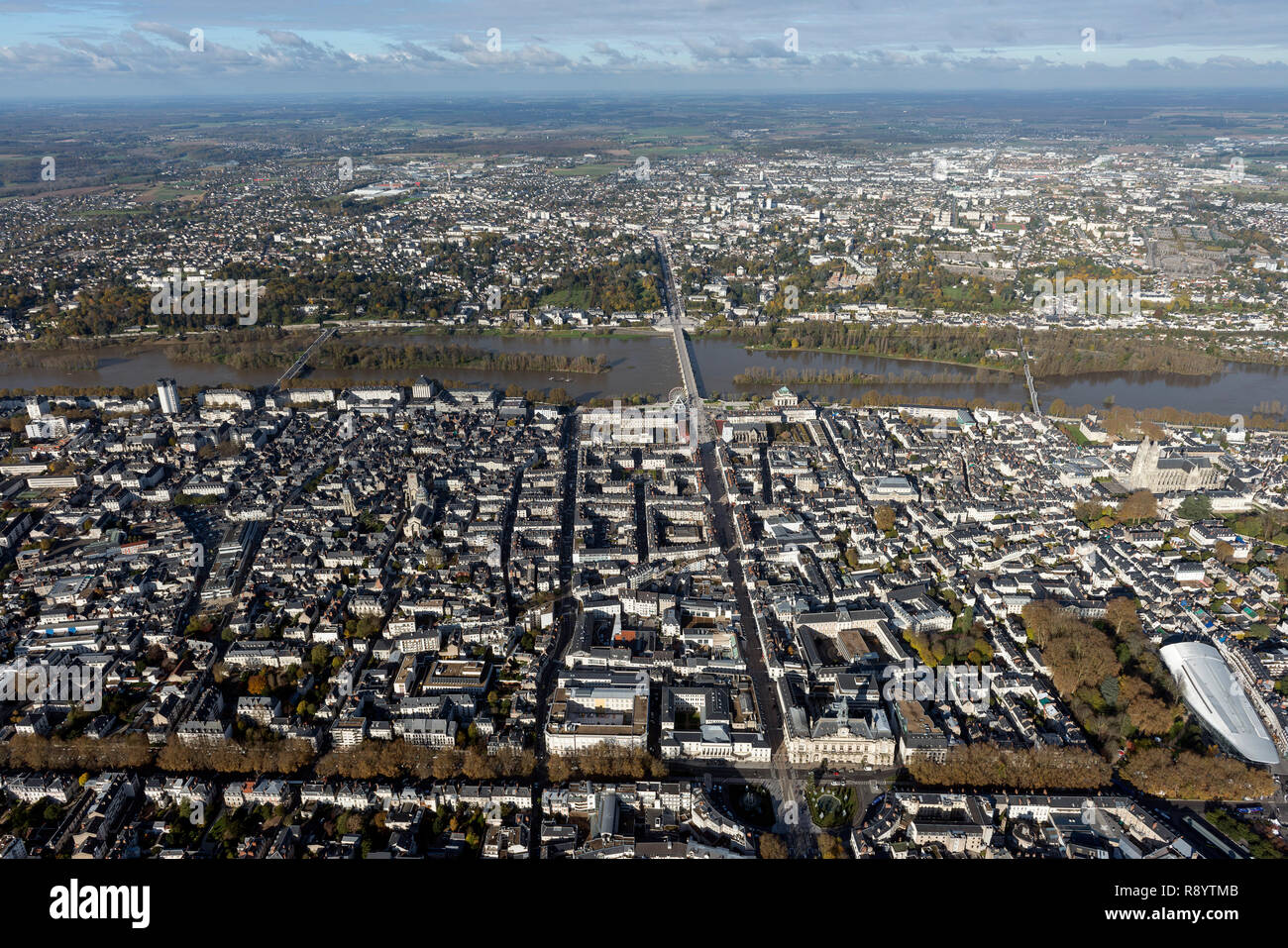 Tours (western France): aerial view of the city and the Loire river Stock Photo