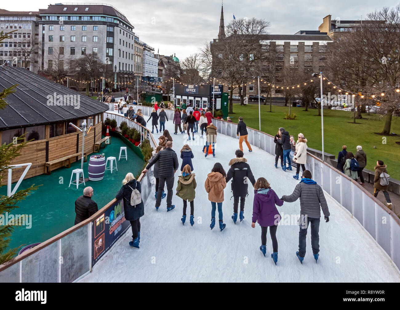 Skaters on skating ring as part of Edinburgh Christmas 2018 in St Andrew Square Edinburgh Scotland UK Stock Photo