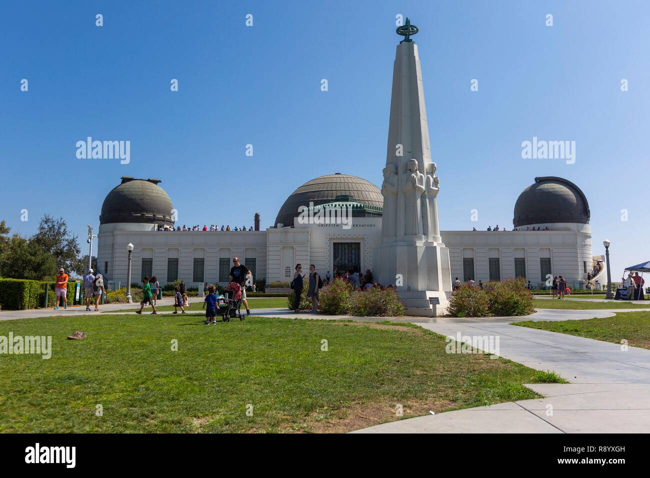 United States, California, Los Angeles, Griffith Observatory, on Mount Hollywood, foreground monument of astronomers Stock Photo