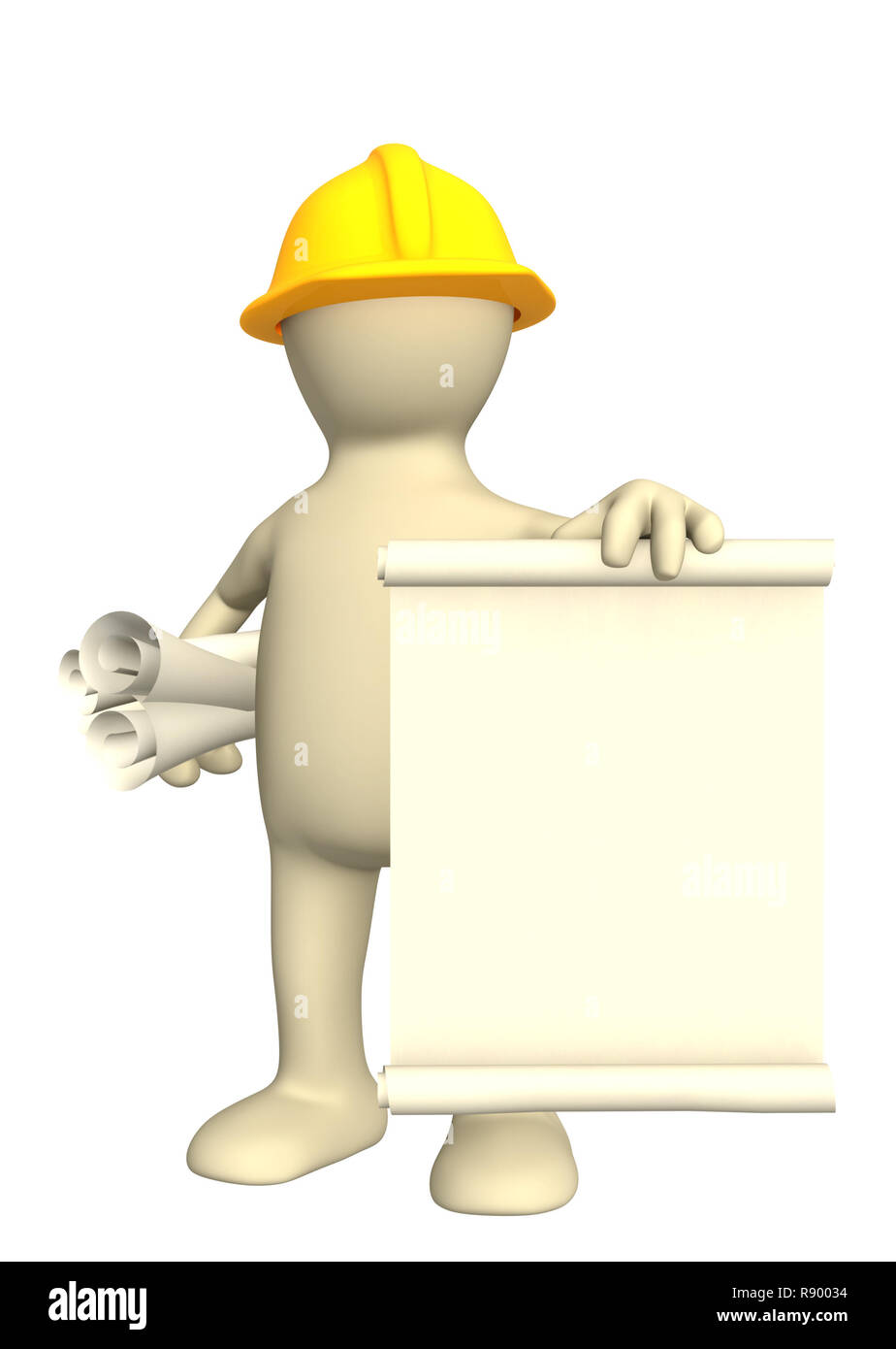 Puppet builder with rolls of documents Stock Photo Alamy