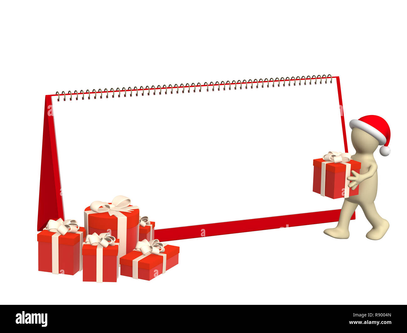 Puppet, stacking christmas gifts Stock Photo Alamy