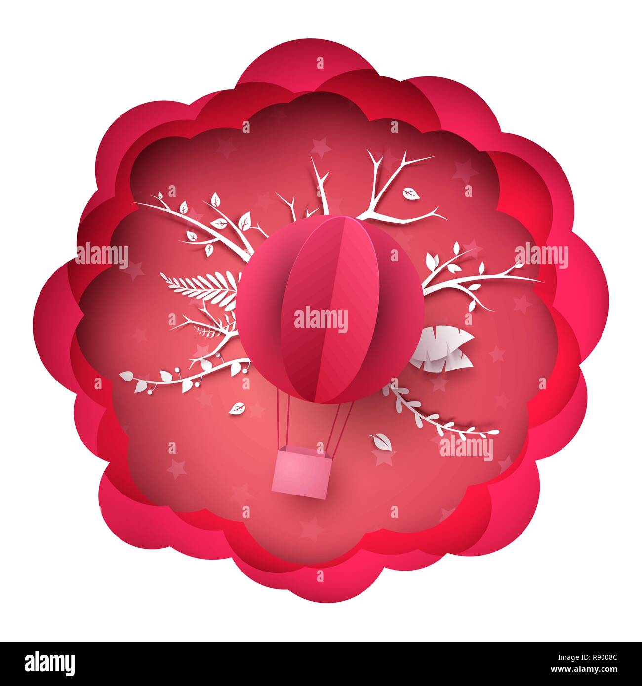 Pink paper landscape. Air balloon illustration Stock Vector Image & Art ...