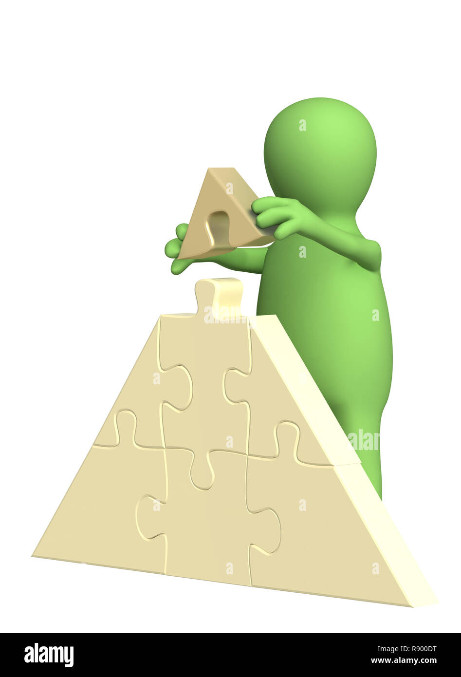 3d puppet, making a pyramid from puzzles. Over white Stock Photo - Alamy