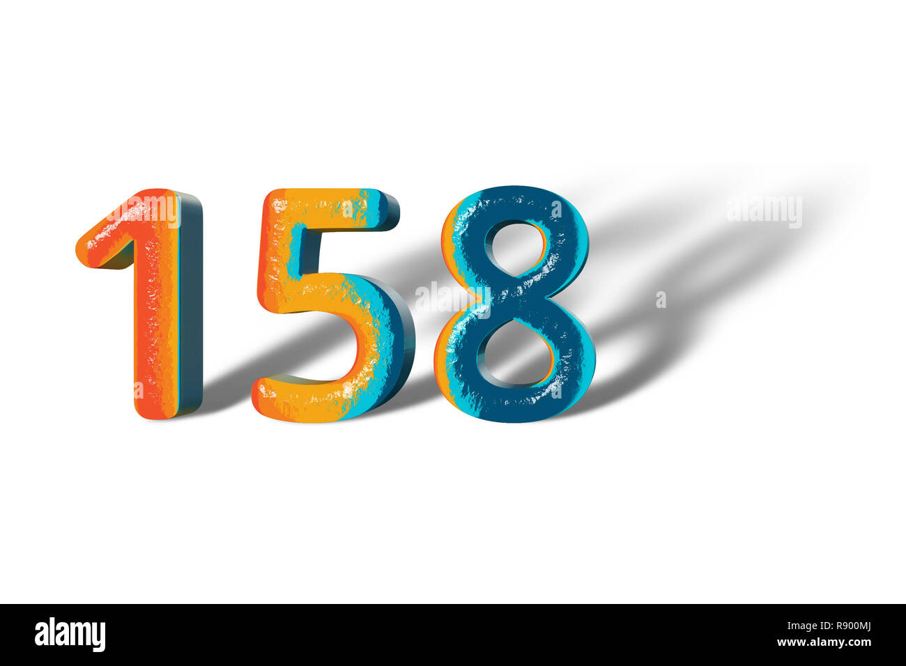 3D Number 158 one hundred fifty eight lively colours Stock Photo
