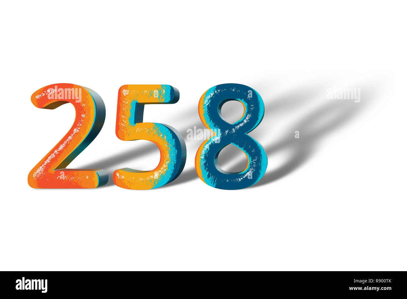 3D Number 258 two hundred fifty eight lively colours Stock Photo