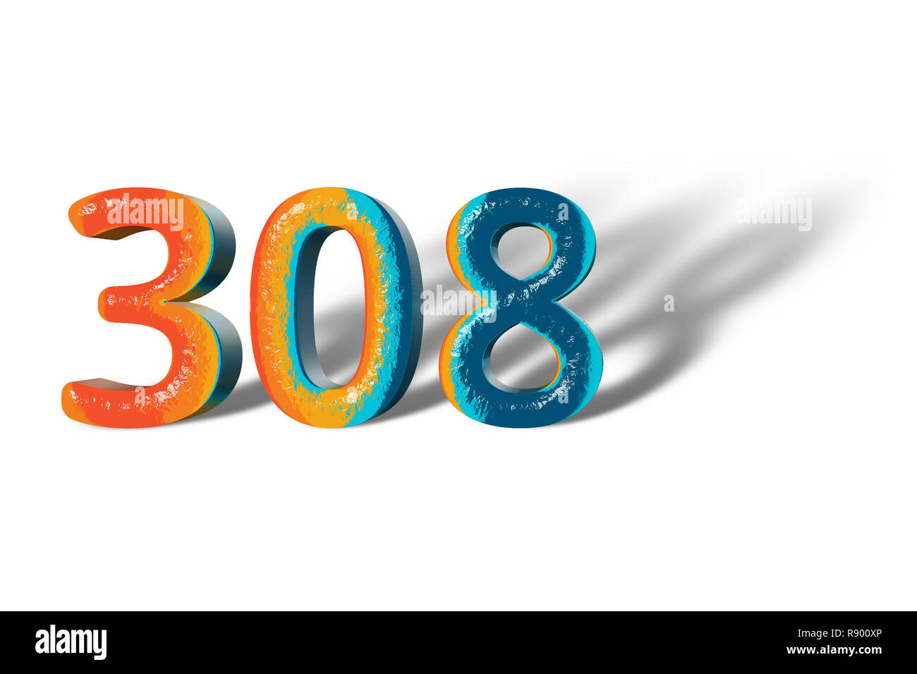 3D Number 308 three hundred eight lively colours Stock Photo Alamy