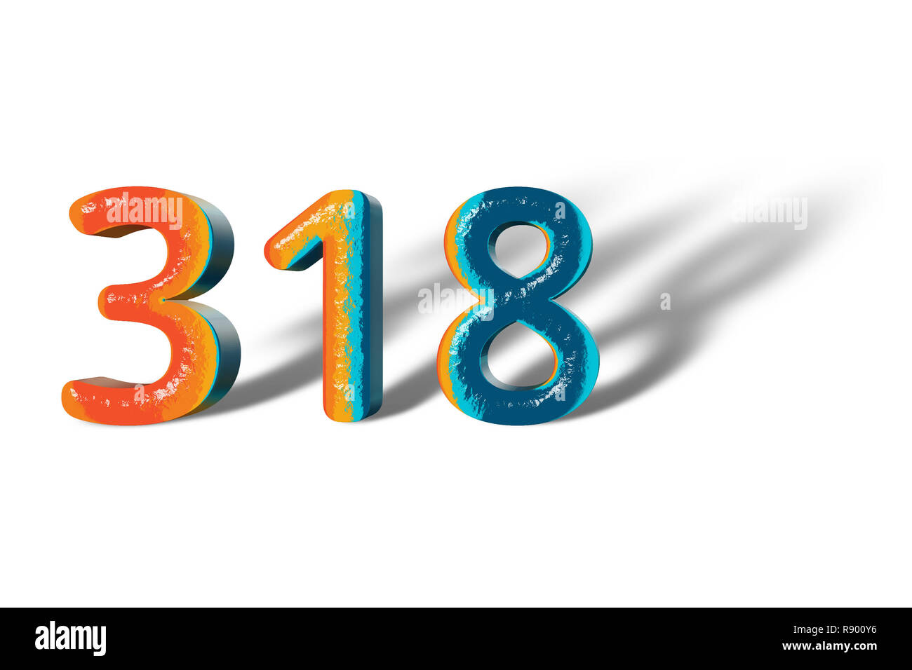 3D Number 318 three hundred eighteen lively colours Stock Photo