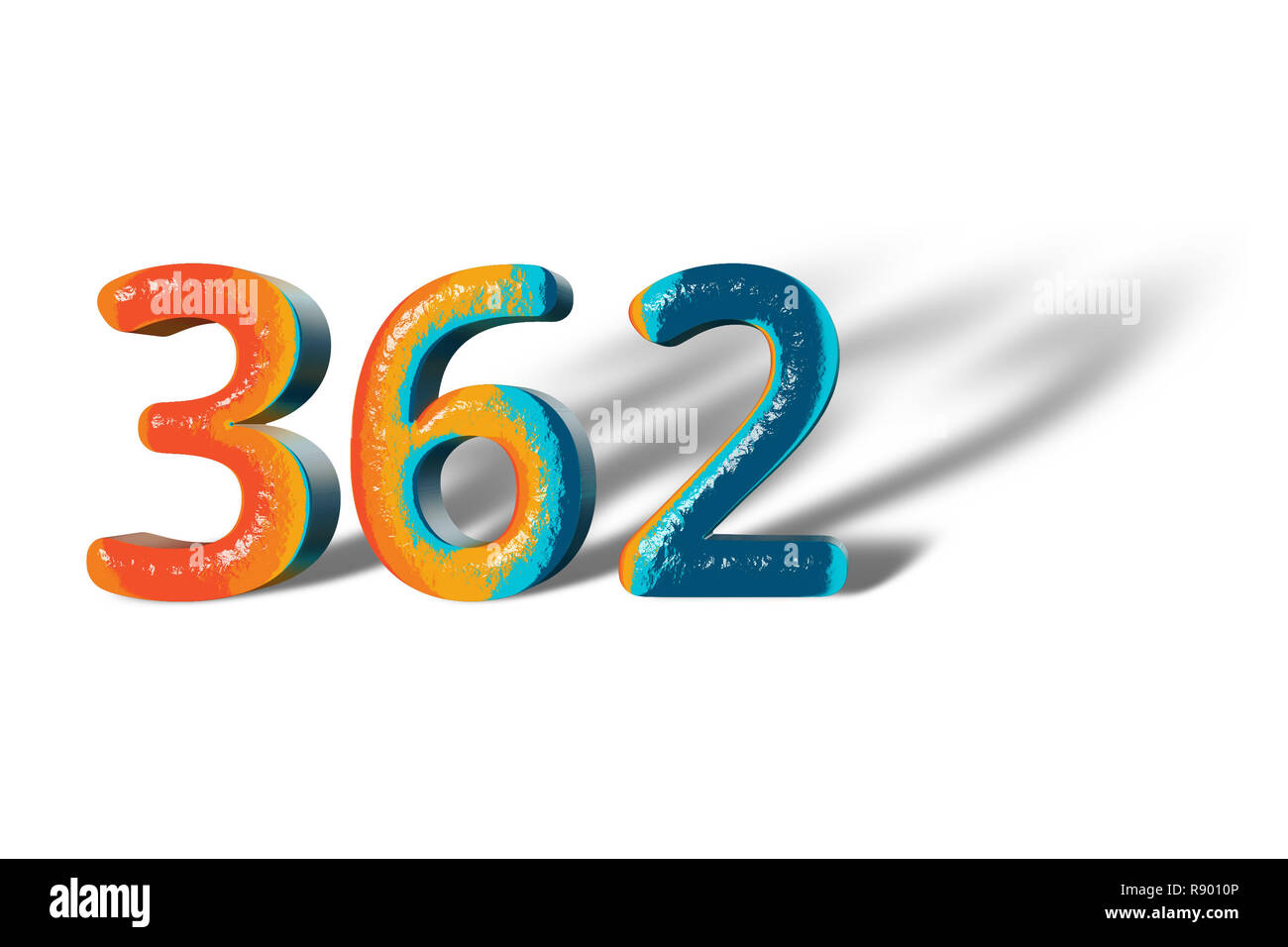 3D Number 362 three hundred sixty two lively colours Stock Photo