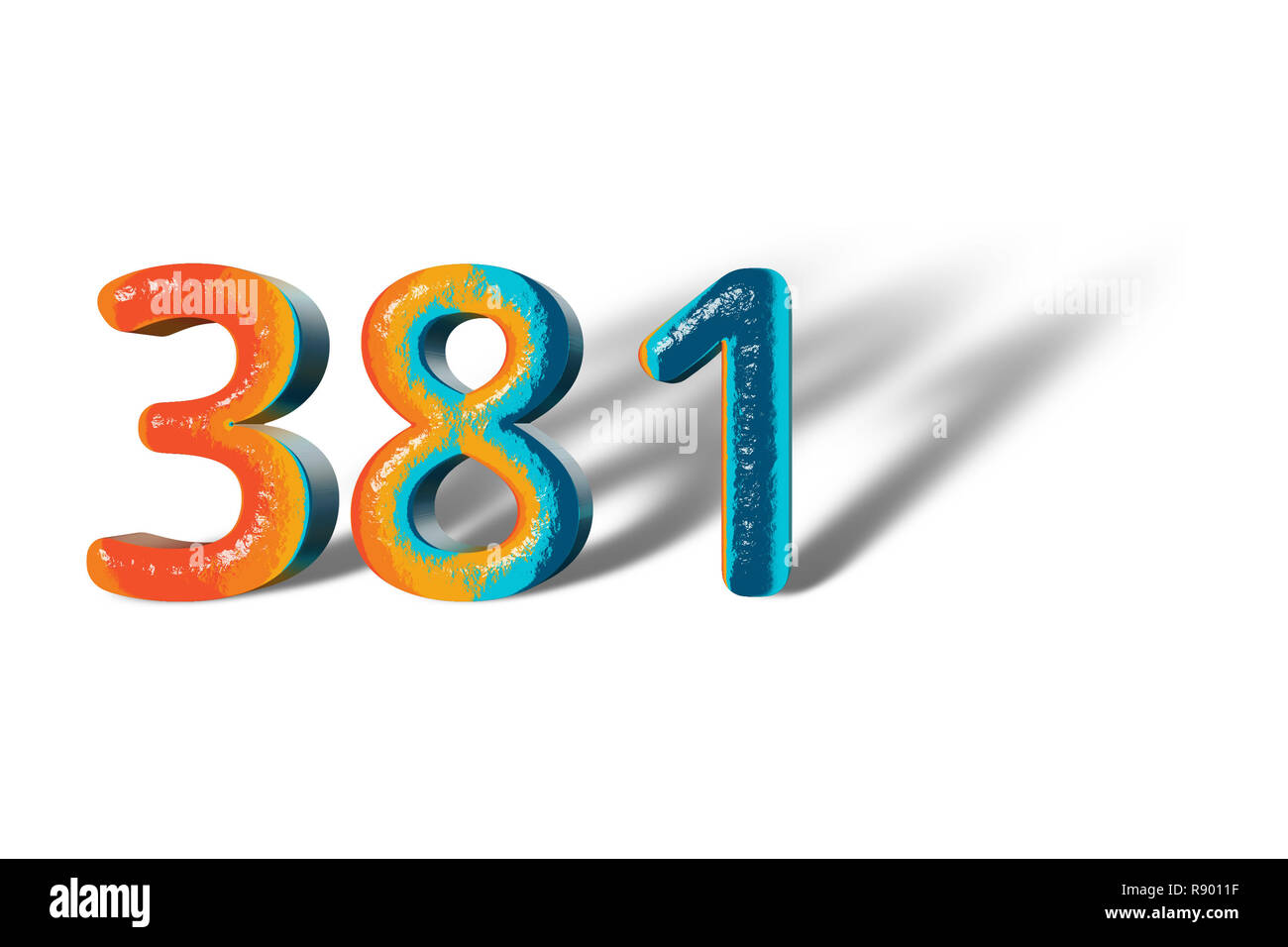3D Number 381 three hundred eighty one lively colours Stock