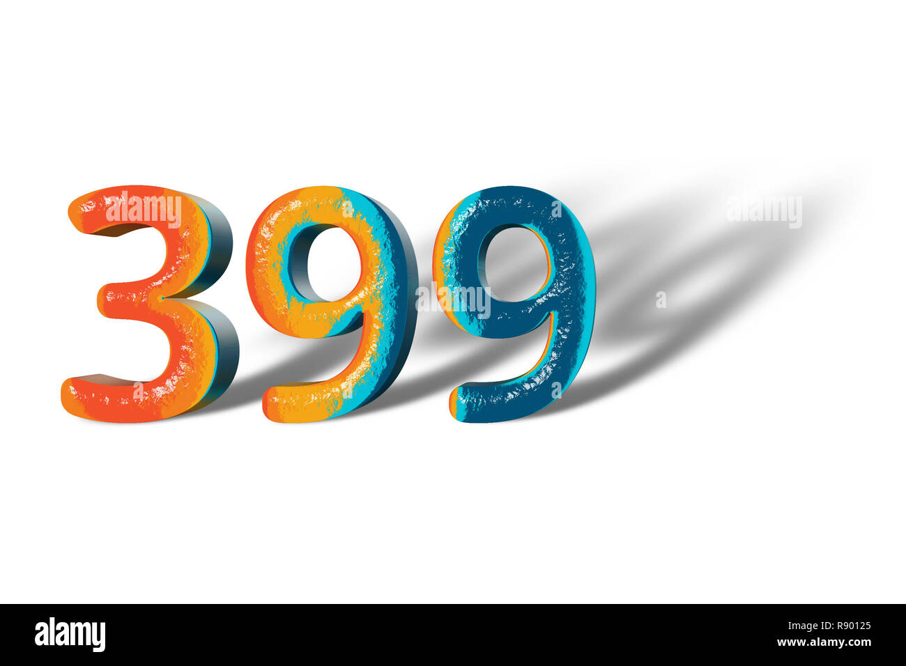 3D Number 399 three hundred ninety nine lively colours Stock Photo